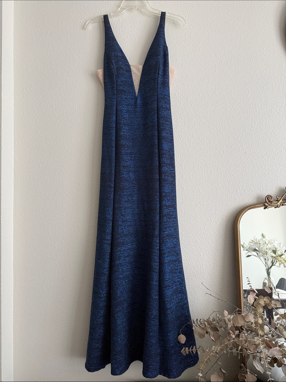 Jump Apparel Blue V-Neck Evening Gown Prom Dress